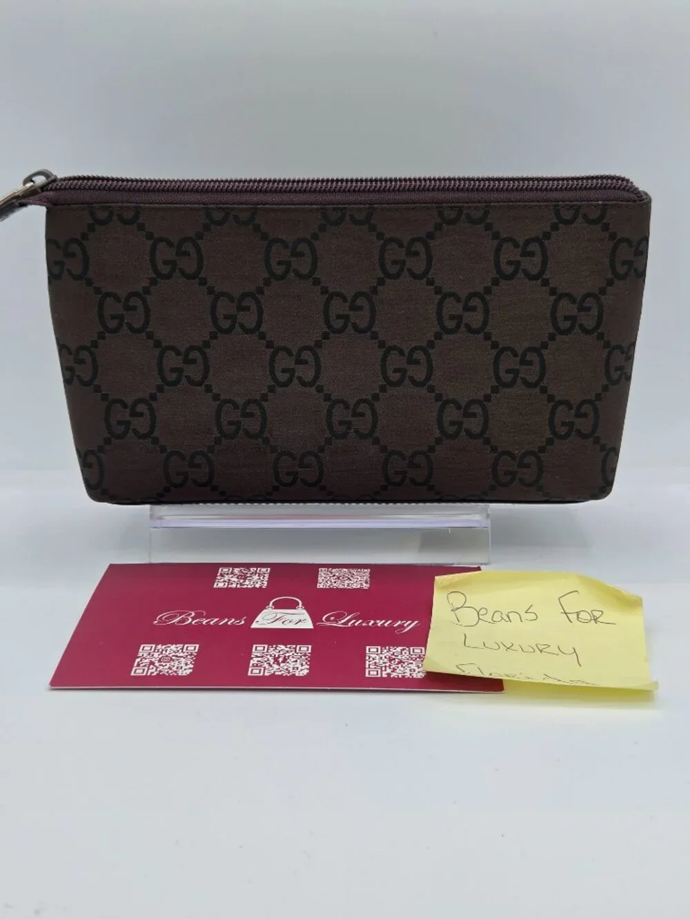 Gucci Tom Ford Era Brown GG Nylon Cosmetic Pouch | Zip Top Makeup Case | Vintage